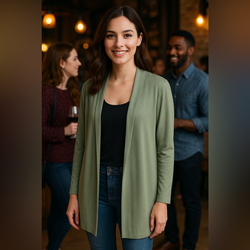 Transit Par Such Sage Green Long Open Front Cardigan Size 2